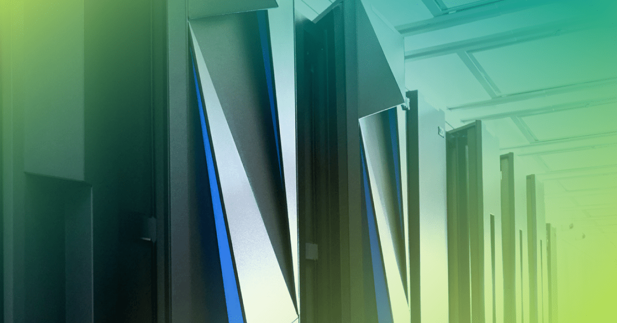 data center equipment with green gradient overlay